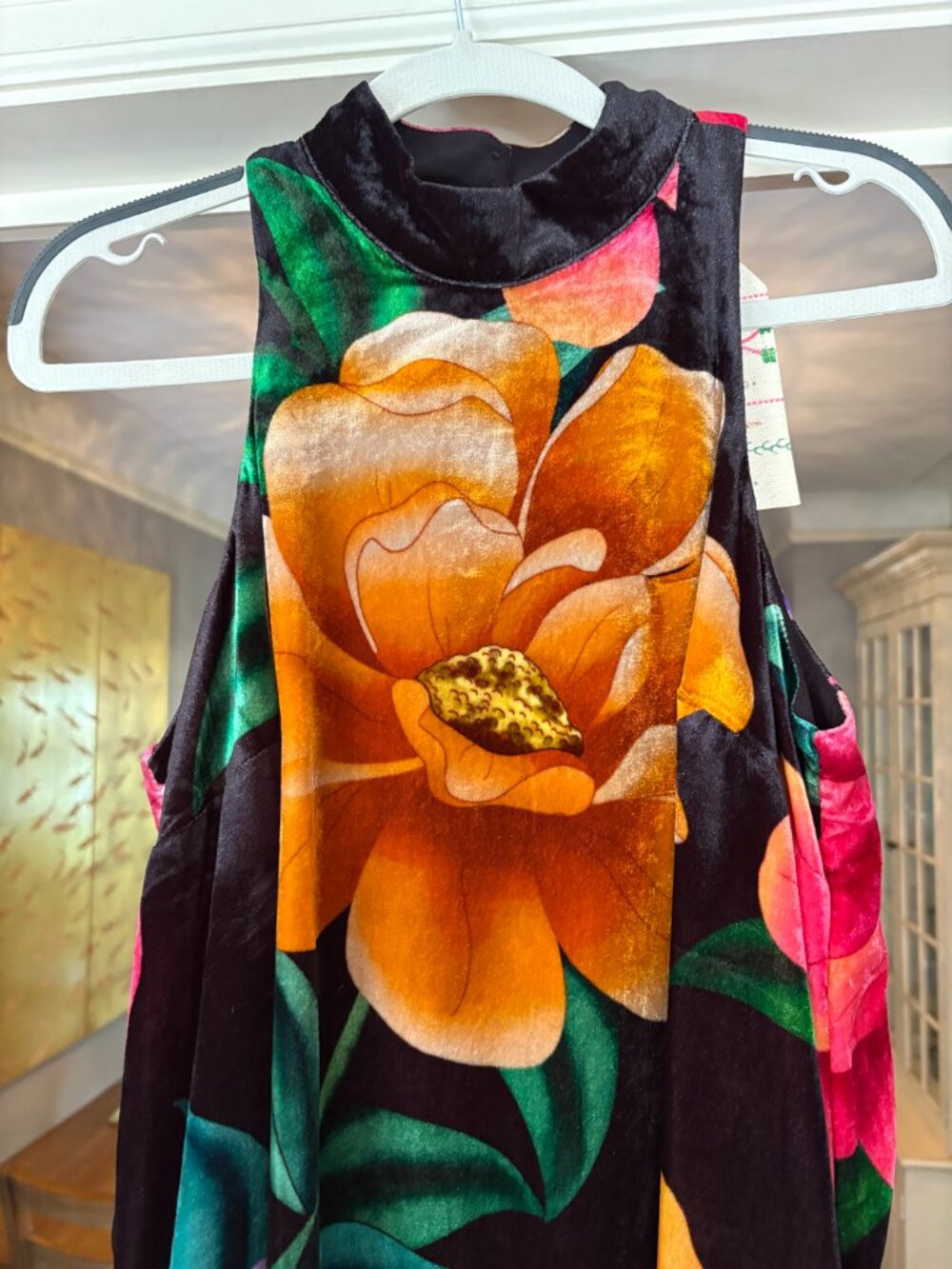 NWT Farm Rio x Anthropologie Mock-Neck Velvet Sleeveless Floral Midi Dress. Sz S - Picture 7 of 15